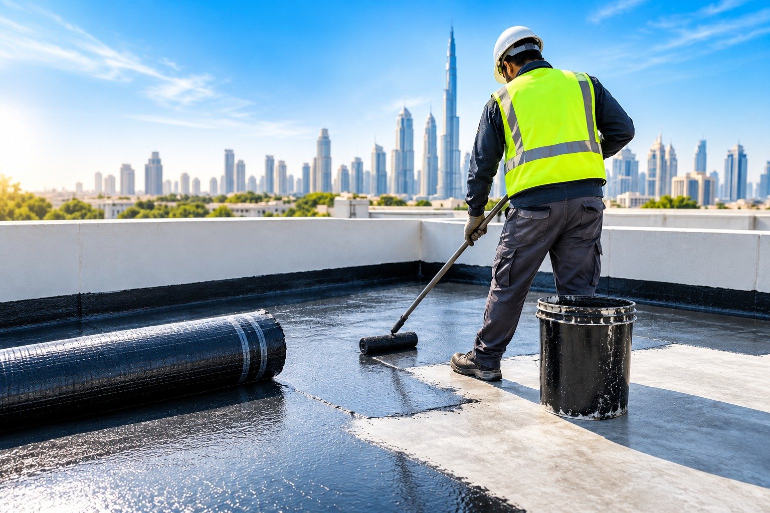 Bitumen primer and SBS membrane application on a roof